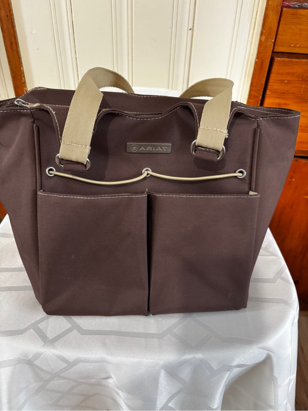 Ariat Chocolate Brown Tote with Beige Handles